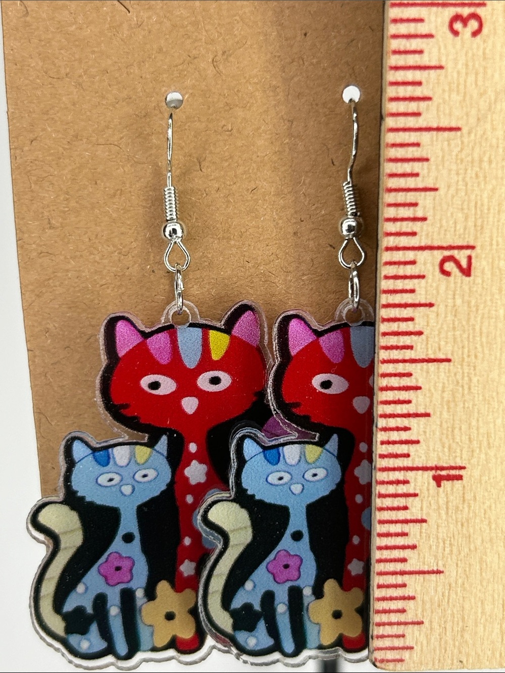 Colorful Cat Acrylic Dangle Earrings Fashion Jewelry - Picture 2 of 3